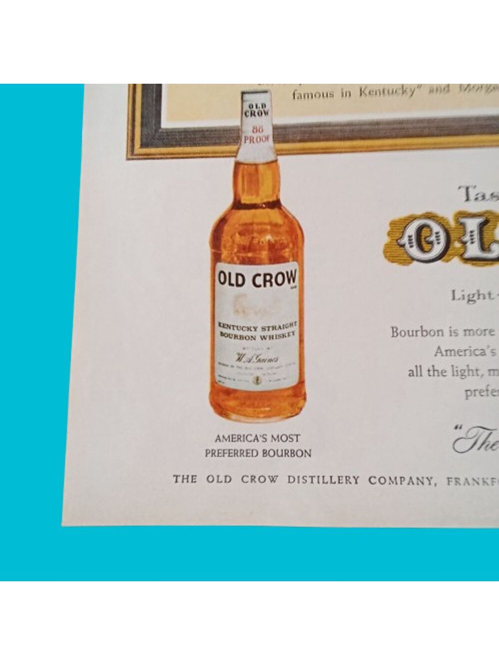 Vintage 1961 Old Crow Whiskey Print Ad LIFE Magazine Bourbon Bar Decor - Picture 6 of 10